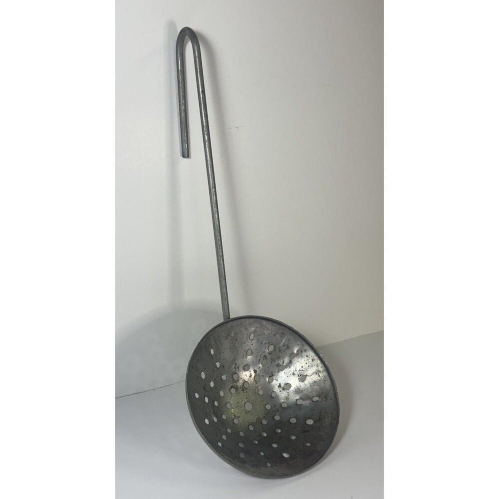 Vintage Pot Strainer Skimmer Rustic MidCentury Farmhouse Ladle Style